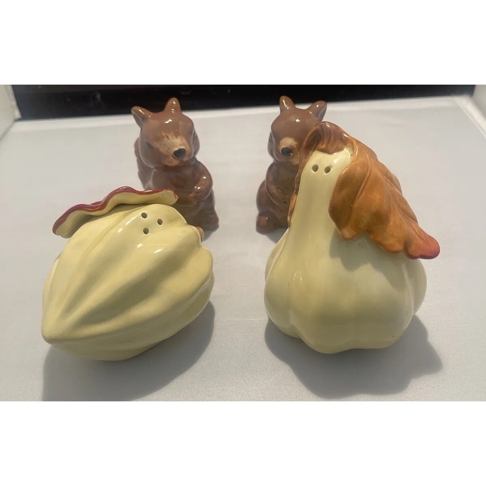 Fitz And Floyd Acorn Butternut Squash Autumn Squirrel‎ Salt And Pepper Shakers